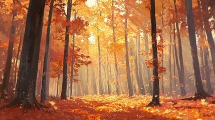 Fototapeta premium Vibrant Autumn Forest with Golden Leaves