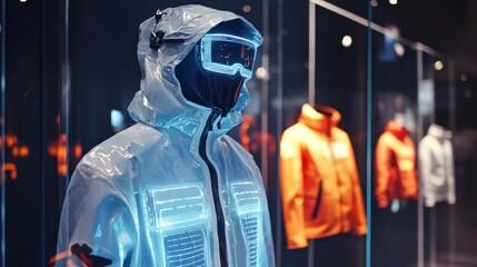 Futuristic Fashion: A Glowing Jacket in a Modern Shop