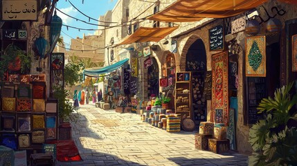 Obraz premium Vibrant Palestinian Marketplace on a Sunny Day