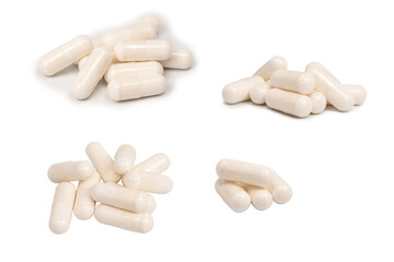 White pill capsule isolated on a white background.