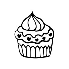 A pastry outline illustration, a sweet food hand-drawn icon,  a cake doodle in black and white
