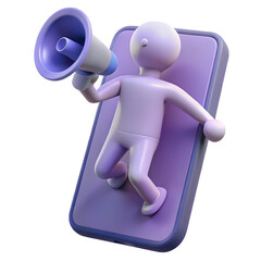 3d male character jumping out from smartphone screen