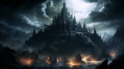 Ethereal landscape of floating mountains with an enchanted castle, magical atmosphere, dreamy scenery against a mystical sky