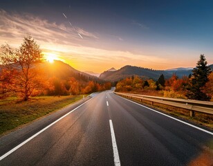 Fototapeta premium highway landscape in autumn. road view in the forest. autumn colors in nature landscape.