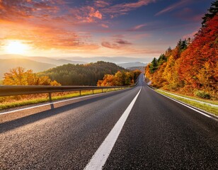 Obraz premium highway landscape in autumn. road view in the forest. autumn colors in nature landscape.