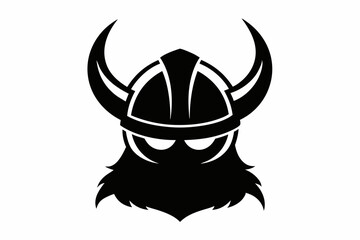 Viking Horned Helmet Silhouette, Ancient Viking Helmet Warrior Vector illustration