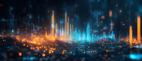 Fototapeta premium Futuristic Business & Stock Investment Visuals: High-Tech, Neon-Lit Financial Concepts with Modern Urban Backdrops