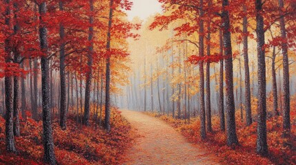 Obraz premium Vibrant Autumn Path Through a Colorful Forest