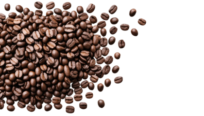 top view coffee beans isolated on  transparent background