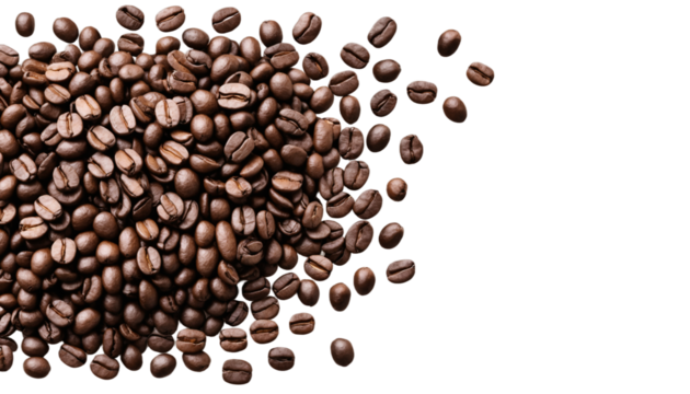 top view coffee beans isolated on  transparent background