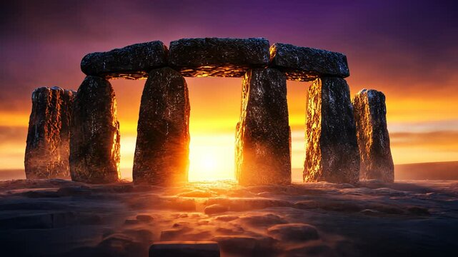 stunning sunrise at Stonehenge, a historic monument in England, during the autumn equinox