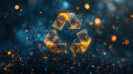 A recycling symbol concept made virtual technology dote and particle