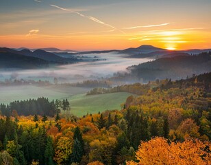 Fototapeta premium The beautiful autumn forests and sea of clouds sunrise of Singanense of China.