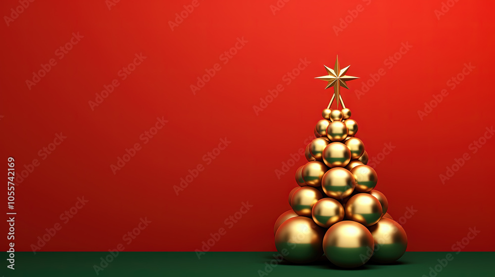 Poster christmas tree toy card template with baubles and copy space. contrast red and green greeting card f
