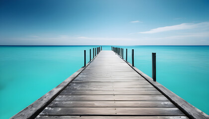 Obraz premium Blurred nature background of clear blue sea and bright sky, perfect for relaxing and refreshing.