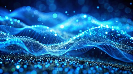 Naklejka premium Blue Particle Wave Technology Background - High-Resolution Macro Photography for Digital Innovation and Connectivity