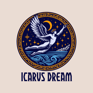 Icarus flying over the sea vector illustration