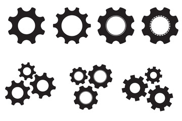 Setting, wheel or gear wheel icon set in black color. Cog settings sign and symbol. Cogwheel Isolated on white background. Vector illustration.
