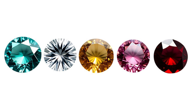 Set of spinel gem stone. Colorful gem stones set in various colors - yellow, red, white, blue and turquoise. Isolated on transparent white background, png