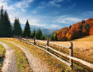 Fototapeta premium country road through grassy rural hillside. lovely springtime scenery in mountainous area