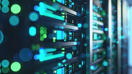 Naklejka premium Server Rack with Data Transfer