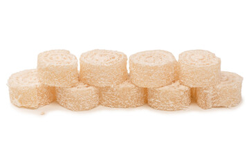 Coconut candy roll isolated on a white background.
