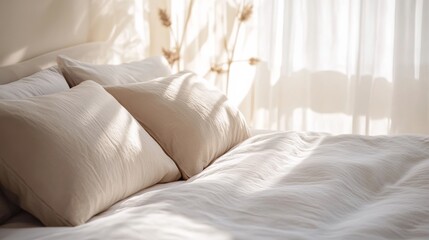 Peaceful Bedroom with Sheer Curtains and Soft Pillows