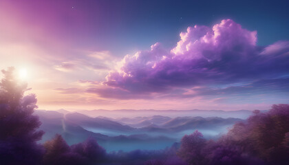 Blurred nature background of evening blue sky with floating clouds, adding a relaxing feeling.