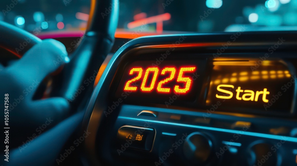 Leinwandbilder a futuristic dashboard displaying the year 2025 and a start button.