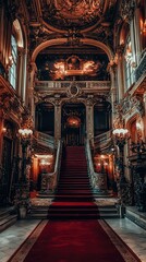 Fototapeta premium Elegant Grand Lobby with Red Velvet Carpet
