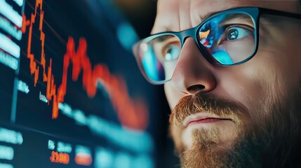A focused individual analyzing financial data on a screen.