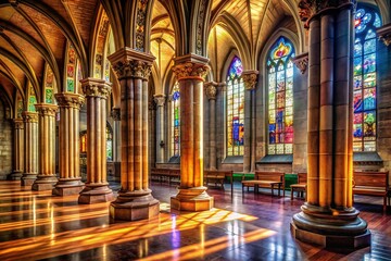 Obraz premium Candid Photography of Majestic Church Columns in Stunning Light for Spiritual Ambience