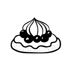 A pastry outline illustration, a sweet food hand-drawn icon,  a cake doodle in black and white