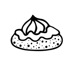 A pastry outline illustration, a sweet food hand-drawn icon,  a cake doodle in black and white