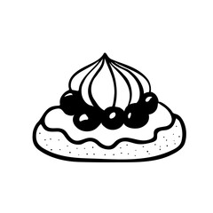 A pastry outline illustration, a sweet food hand-drawn icon,  a cake doodle in black and white