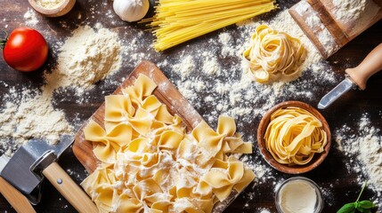 Ingredients and tools for preparing pasta