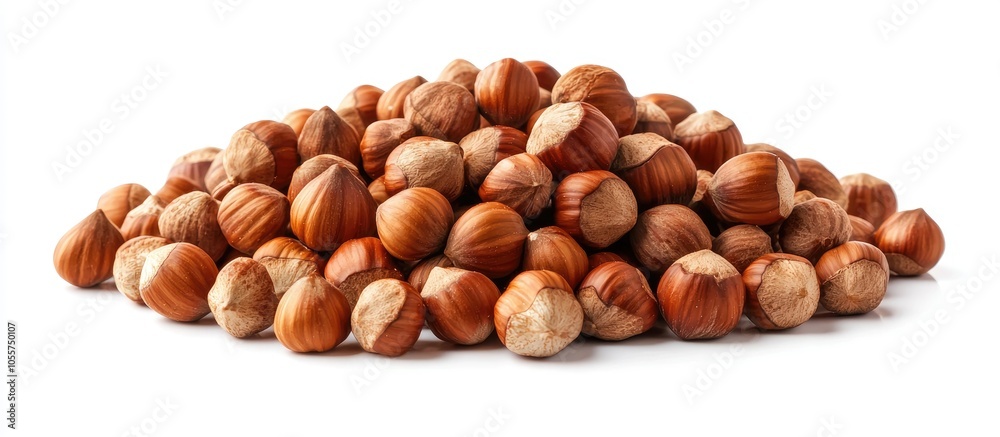 Poster heap of hazelnuts isolated on white background