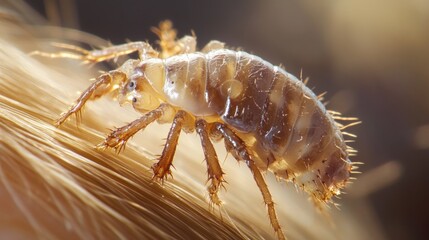 Close-up of a Head Louse on Human Hair