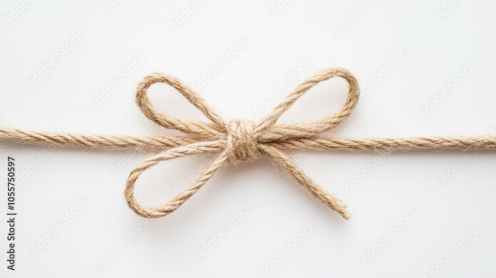 Poster Close up of twine or string knotted in a bow against a clean white background