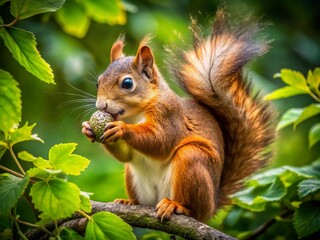 Captivating Drone Photography of a Squirrel Eating a Nut in a Lush Natural Setting