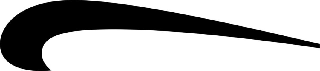 Abstract black graphic element resembling a stylized swoosh, conveying a sense of movement, speed and dynamism. Perfect for minimalist and modern designs