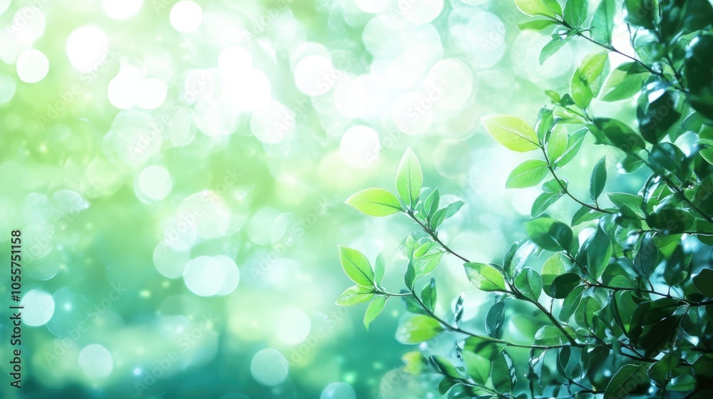 Poster abstract blurred mint green bokeh with foliage creating a serene nature background captures cool sum