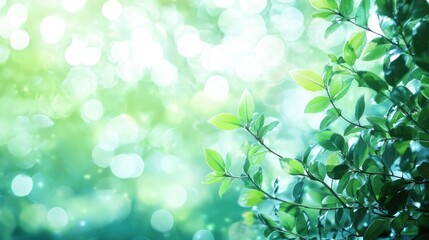 Fototapeta premium Abstract blurred mint green bokeh with foliage creating a serene nature background Captures cool summer vibes and organic health with a focus on tranquility and freshness