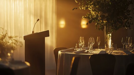 Elegant Podium Set for Charitable Event Preparation