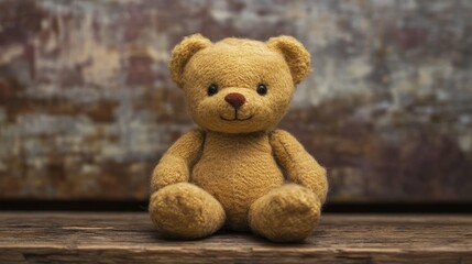 Obraz premium Stuffed teddy bear displayed on a wooden surface