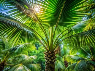 Fototapeta premium Captivating Palm Tree Leaves in Nature's Embrace – Tropical Aesthetics for Home and Garden Decor