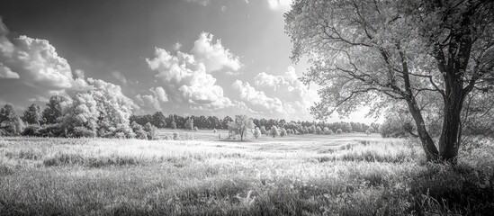 Beautiful Summer Nature View In Black And White