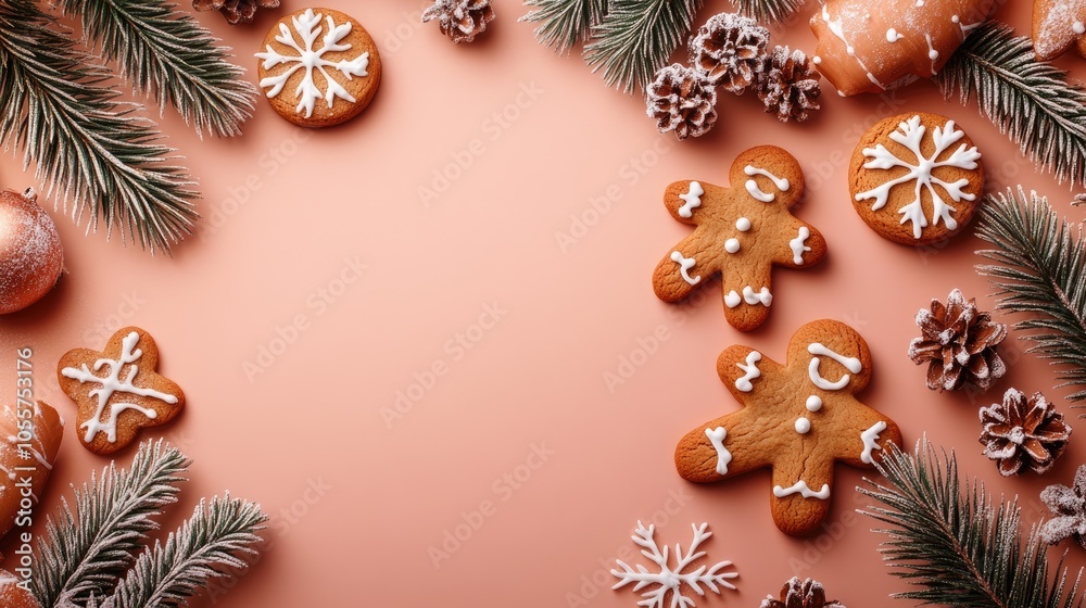 Poster festive flat lay mockup featuring gingerbread cookies complete with space for a text banner