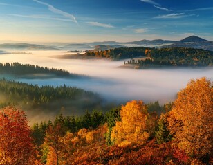 Rolling fog along Sandy River Valley in Clackamas County Oregon during sunrise