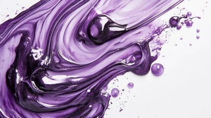 Purple glitter paint swirling on a light gray background